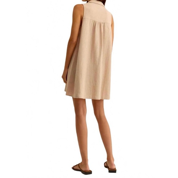 Z Supply New Light Mini Dress Putty Sz M 100% Cotton Gauze Sleeveless Button Up - Picture 2 of 10